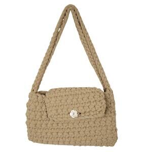 Handmade Crochet Shoulder Bag Chunky Knit Boho Purse Tote Beige NWOT